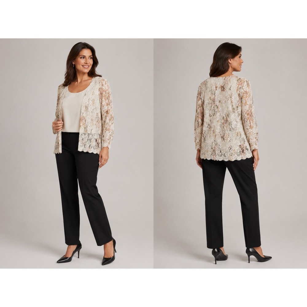 NWT Studio Connection Size 14 Floral Lace Cardigan Jacket Cream Sheer Dressy